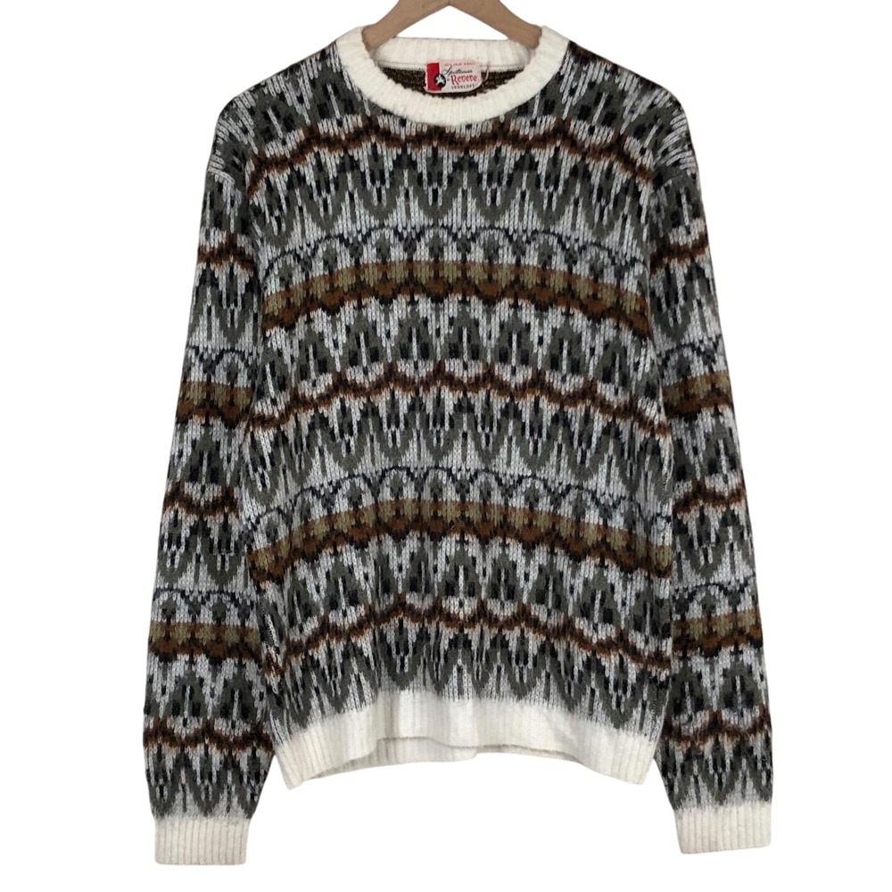VTG Sportswear by Revere Orlon Acrylic Geometric Fair Isle Sweater Men's L Crew